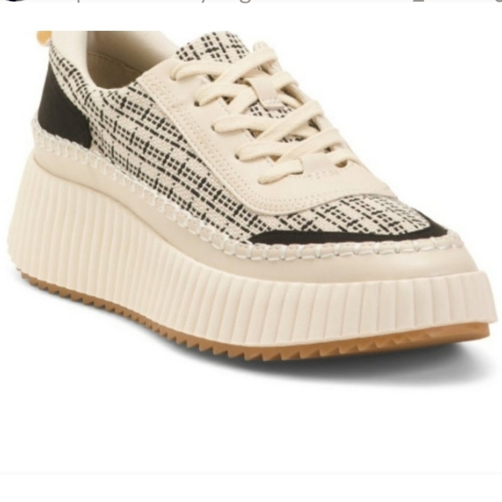 Plaid Platform Sneakers - Cream and Black